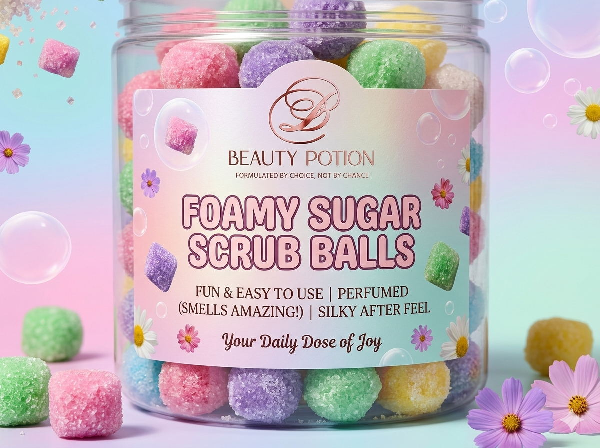 Foamy sugar scrub balls